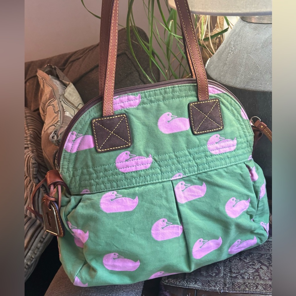 RARE🔥Authentic DOONEY & BOURKE Leather/cotton Duck print Satchel/Shoulder bag - Picture 2 of 16